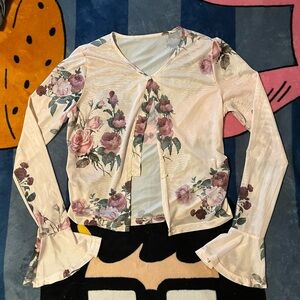 floral blouse with bell sleeves
